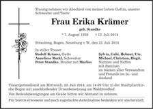 Traueranzeige Erika Krämer