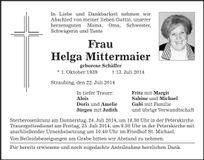 Traueranzeige Helga Mittermaier
