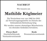 Traueranzeige Mathilde Köglmeier