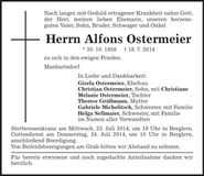 Traueranzeige Alfons Ostermeier