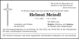 Traueranzeige Helmut Meindl