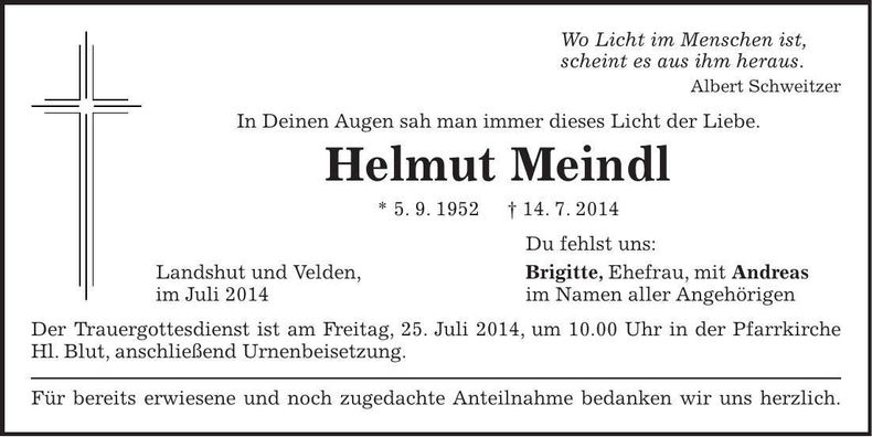 Traueranzeige Helmut Meindl