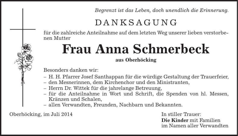 Traueranzeige Anna Schmerbeck