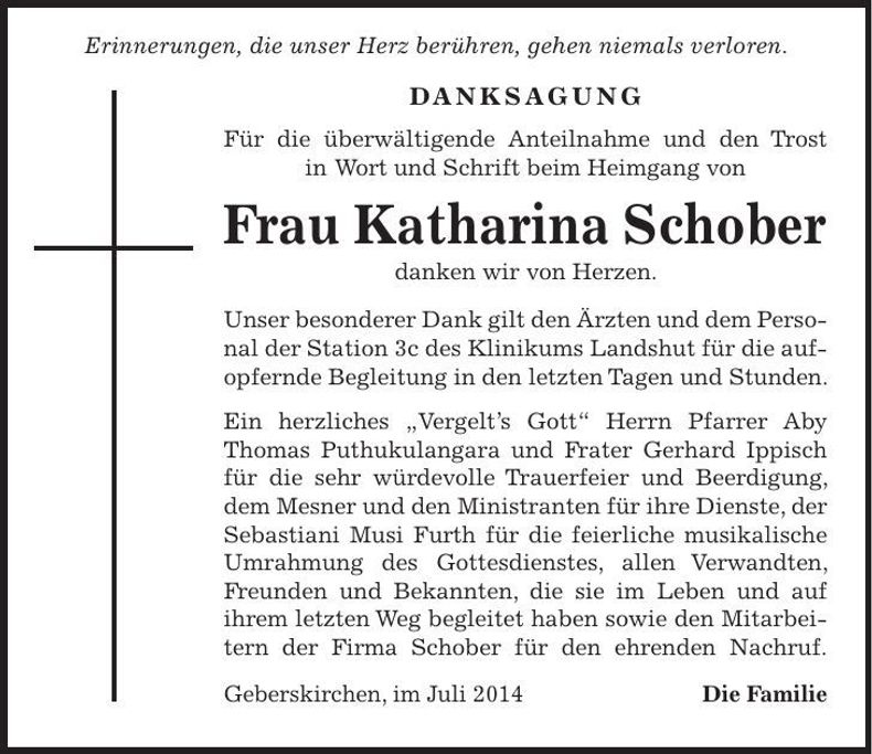 Traueranzeige Katharina Schober