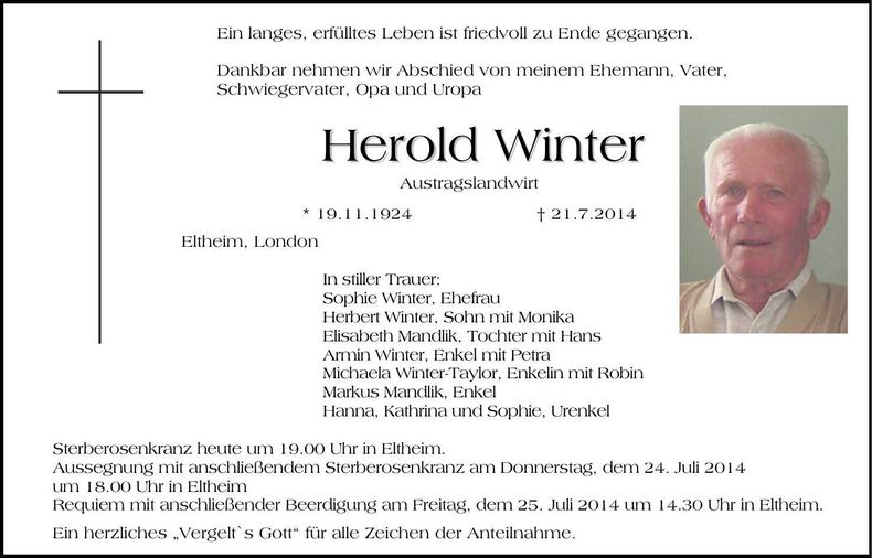 Traueranzeige Herold Winter