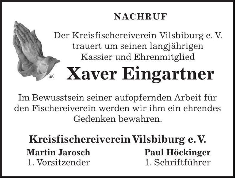 Traueranzeige Xaver Eingartner