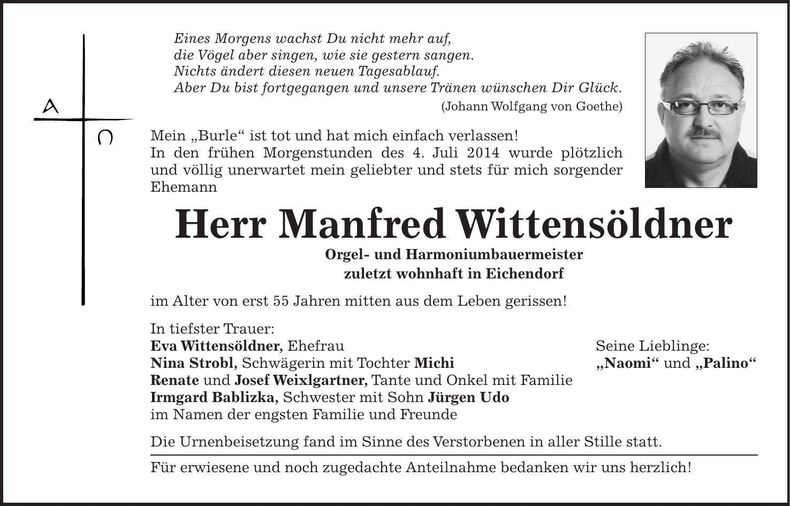 Traueranzeige Manfred Wittensöldner
