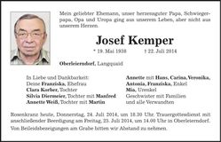 Traueranzeige Josef Kemper