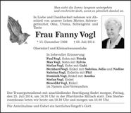Traueranzeige Fanny Vogl