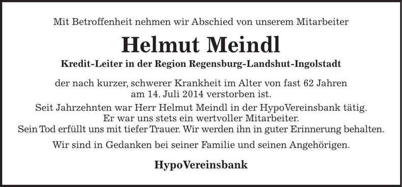 Traueranzeige Helmut Meindl