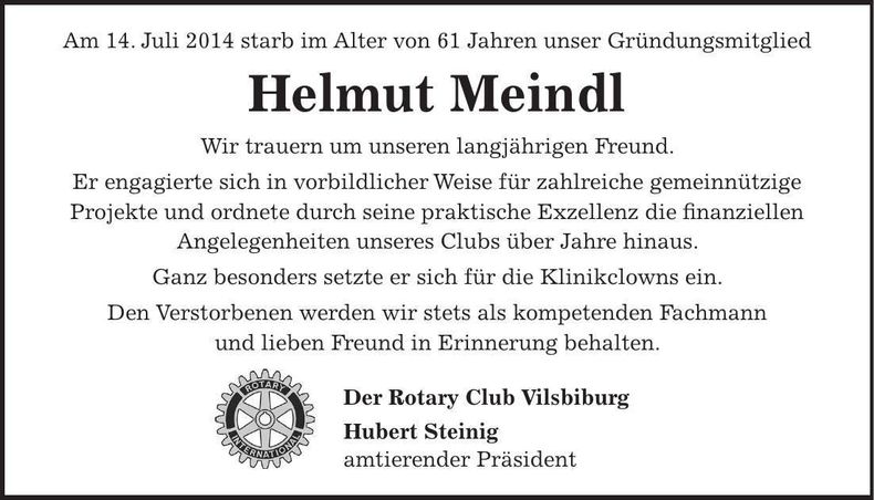 Traueranzeige Helmut Meindl