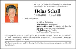 Traueranzeige Helga Schall