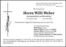 Traueranzeige Willi Weber