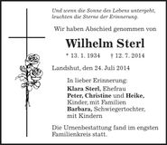Traueranzeige Wilhelm Sterl