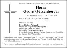 Traueranzeige Georg Götzenberger