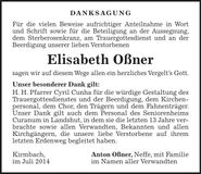 Traueranzeige Elisabeth Oßner