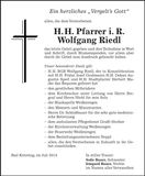 Traueranzeige Wolfgang H.H. Pfarrer Riedl