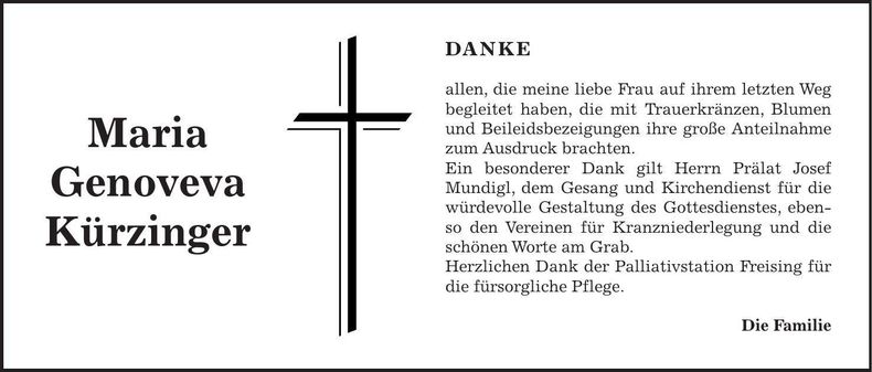 Traueranzeige Kürzinger Maria Genoveva