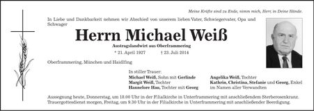 Traueranzeige Michael Weiß