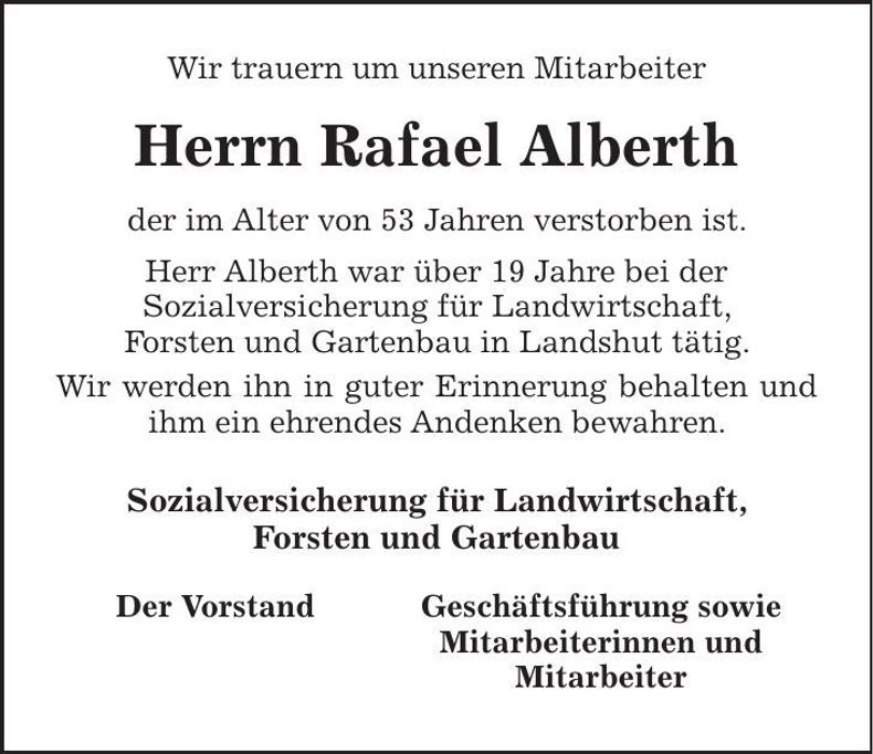 Traueranzeige Rafael Alberth