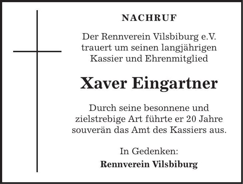 Traueranzeige Xaver Eingartner