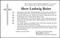 Traueranzeige Ludwig Baier