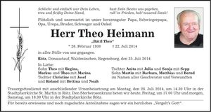 Traueranzeige Theo Heimann