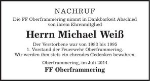 Traueranzeige Michael Weiss