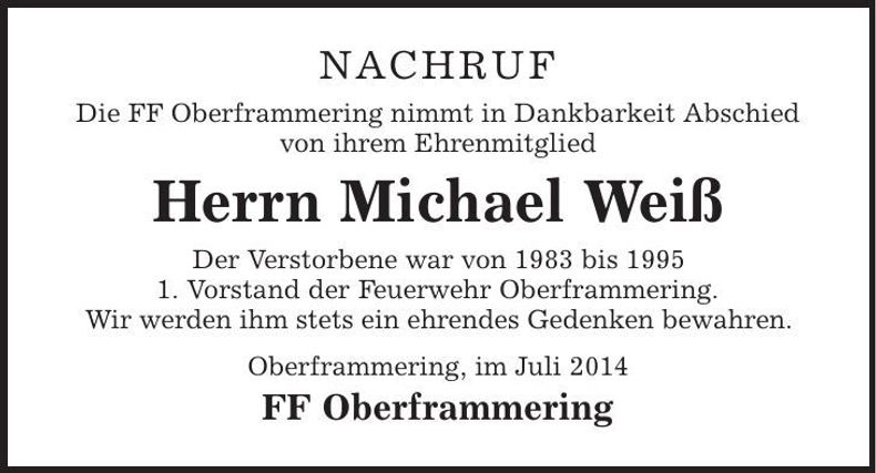 Traueranzeige Michael Weiss