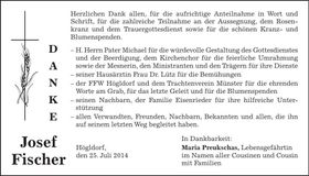 Traueranzeige Josef Fischer