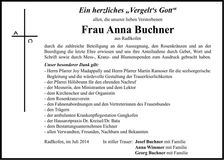 Traueranzeige Anna Buchner