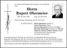 Traueranzeige Rupert Obermeier