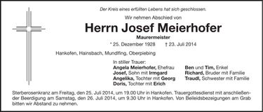 Traueranzeige Josef Meierhofer