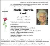 Traueranzeige Maria Zankl