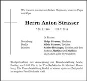 Traueranzeige Anton Strasser