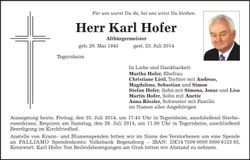 Traueranzeige Karl Hofer