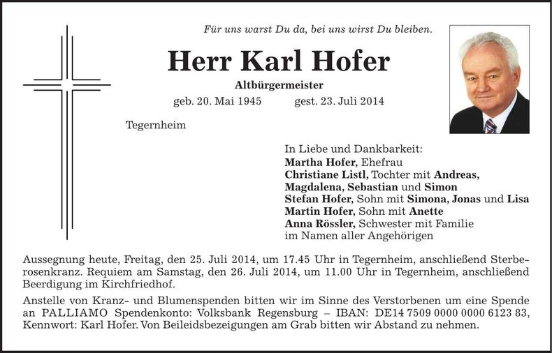 Traueranzeige Karl Hofer