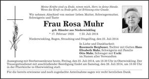 Traueranzeige Rosa Muhr