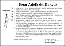 Traueranzeige Adelheid Danzer