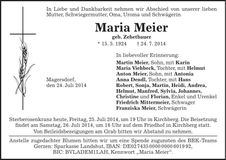 Traueranzeige Maria Meier