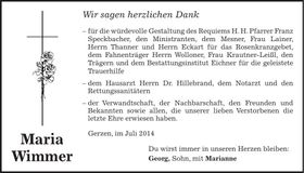 Traueranzeige Maria Wimmer