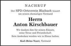 Traueranzeige Anton Kirschbauer