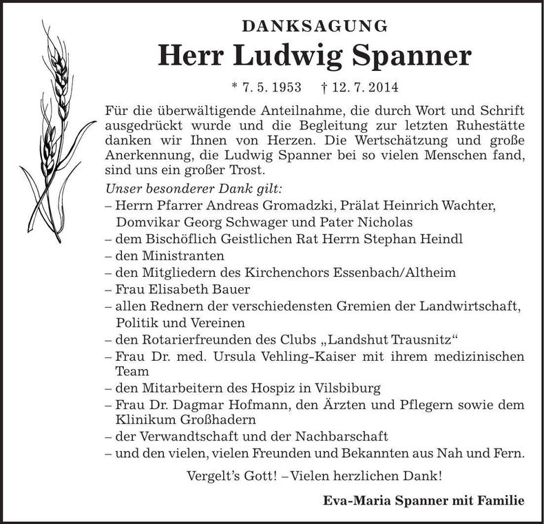 Traueranzeige Ludwig Spanner