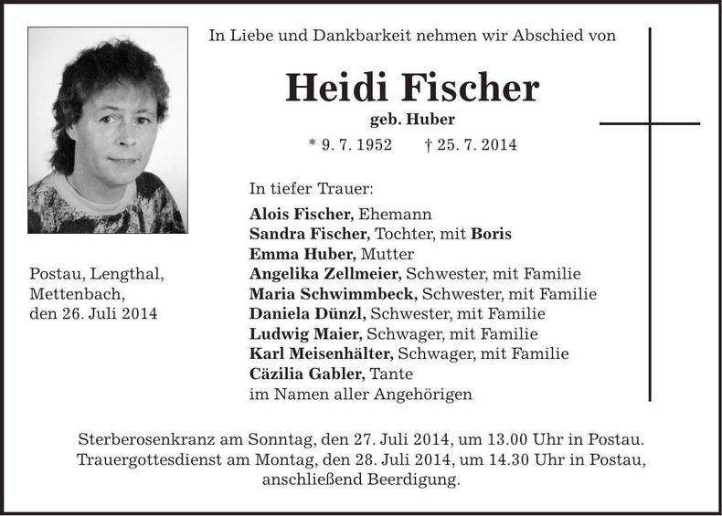 Traueranzeige Heidi Fischer