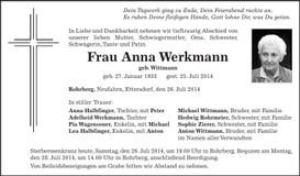 Traueranzeige Anna Werkmann