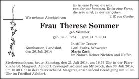 Traueranzeige Therese Sommer