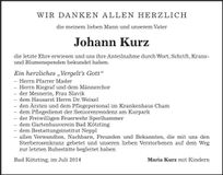 Traueranzeige Johann Kurz