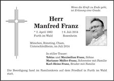 Traueranzeige Manfred Franz