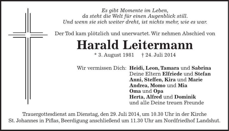 Traueranzeige Harald Leitermann
