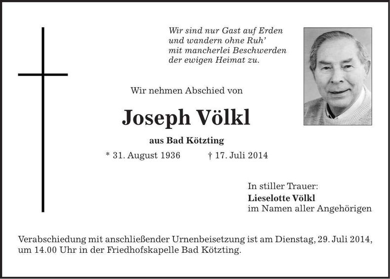 Traueranzeige Joseph Völkl
